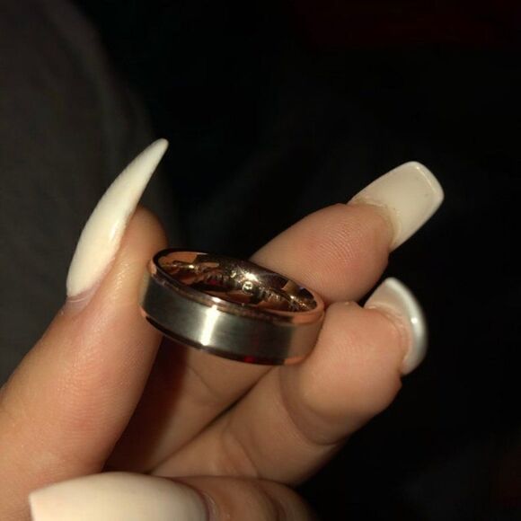 Personalized Men's Silver and Rose Gold Two Tone Wedding Ring Band - Picture 4 of 7